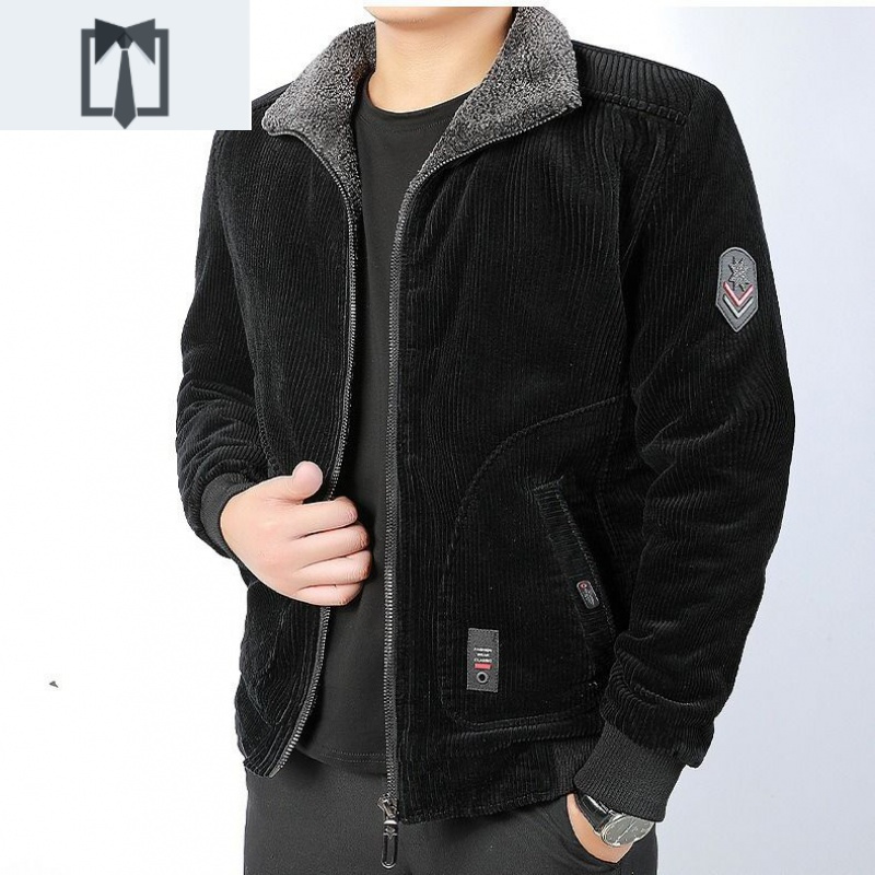 newlake灯芯绒加绒加厚中年男士宽松夹克冬季短款保暖棉衣宽松拉链衫