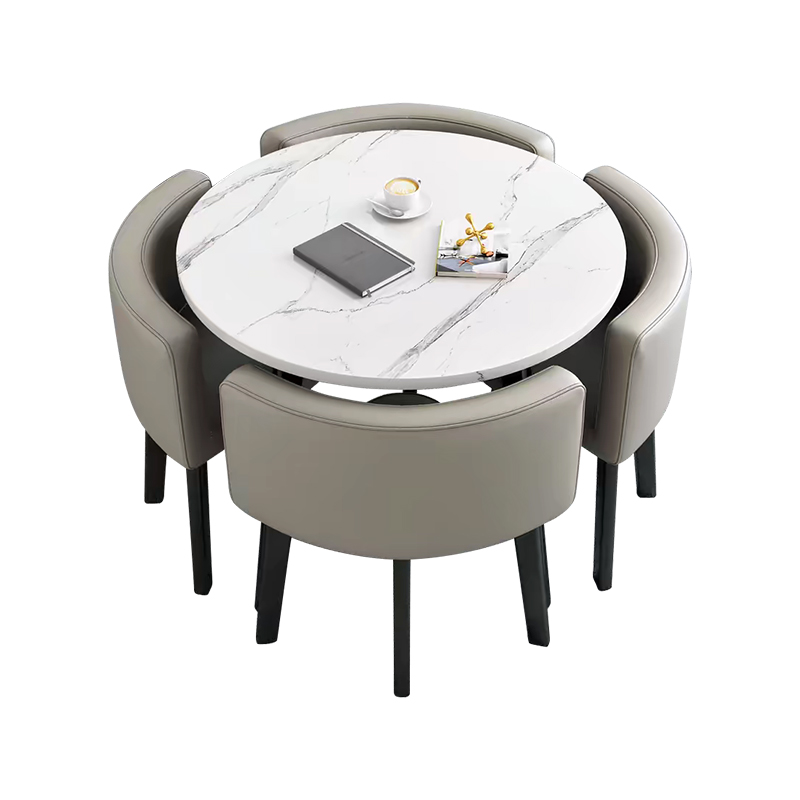 中豫鑫泽ZYXZ4100929 简约接待桌椅洽谈桌椅 一桌四椅 白石根圆浅灰色皮椅