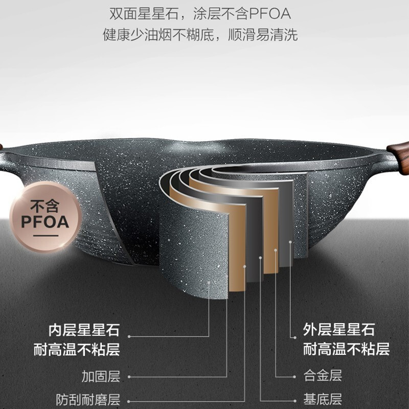 苏泊尔 (SUPOR) 炒锅不粘锅星星石系列煎炒锅石铸炒勺平底锅炒菜锅直径32cm燃气灶电磁炉适用 NC32NA1 炒锅