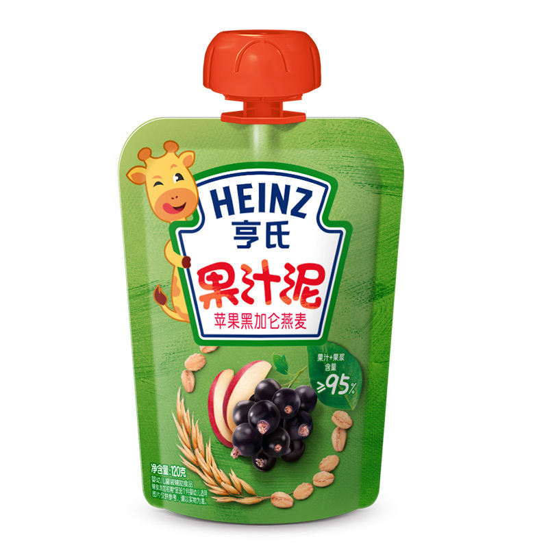 亨氏(Heinz)燕麦果汁泥苹果黑加仑口味120g 亨氏果泥婴儿果泥吸吸乐 宝宝水果泥辅食宝宝营养零食果汁泥
