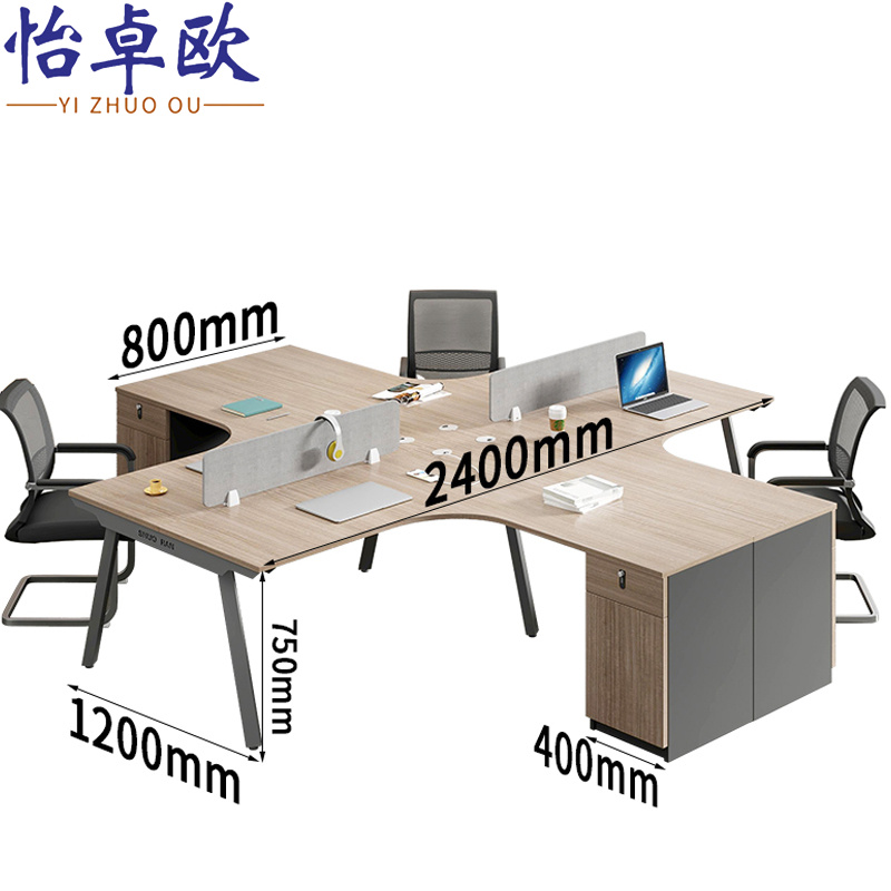 怡卓欧员工办公桌一桌四椅组高清大图