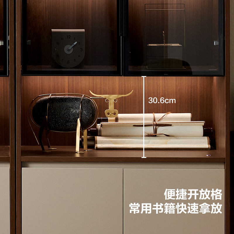全友家居新中式书柜玻璃展示柜书房文件柜落地靠墙收纳储物柜