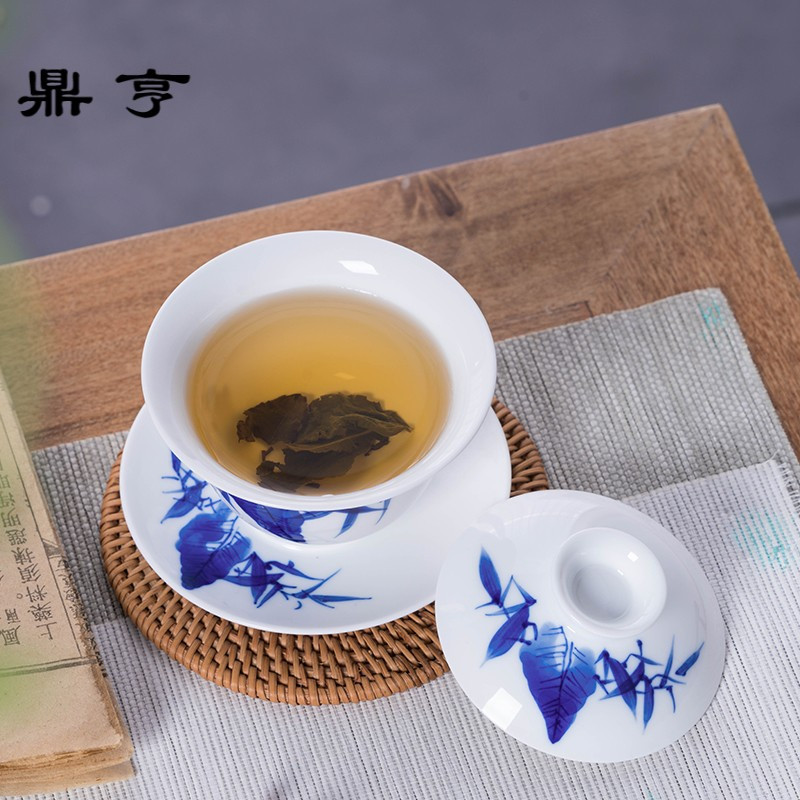 鼎亨闲情逸致青花瓷盖碗手绘功夫茶具促销景德镇手工盖碗三