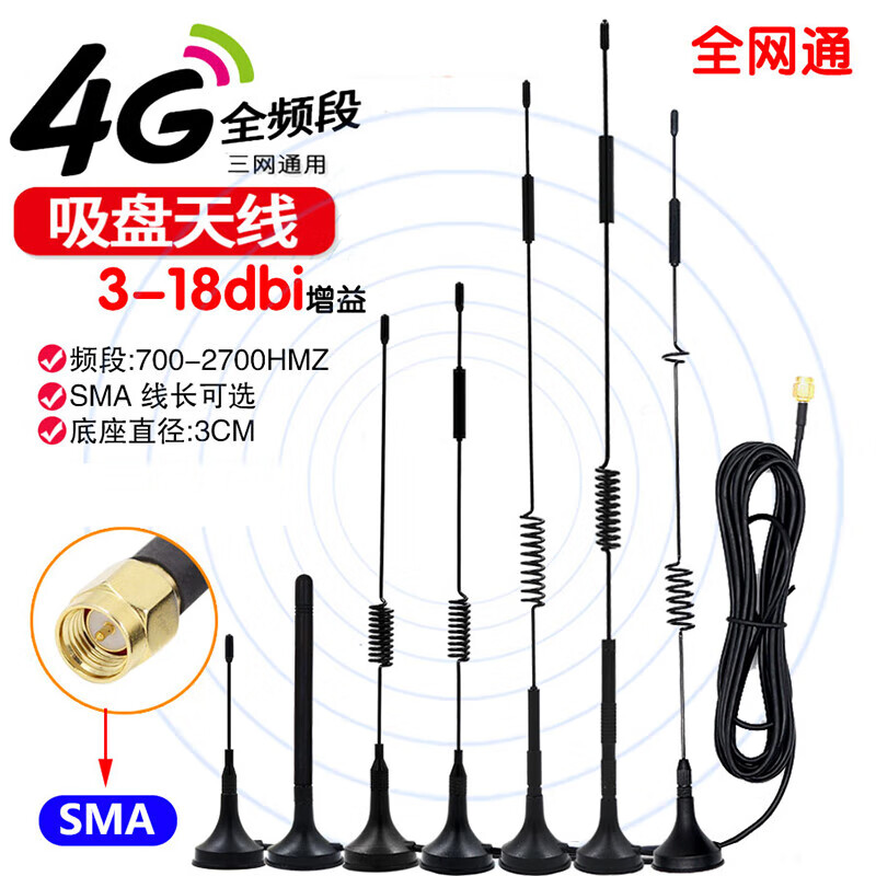 3M 全向高增益室内3G4G吸盘天线SMA路由器wifi接收信号增强内针内孔 3米 18DBI,SMA内螺内针高清大图
