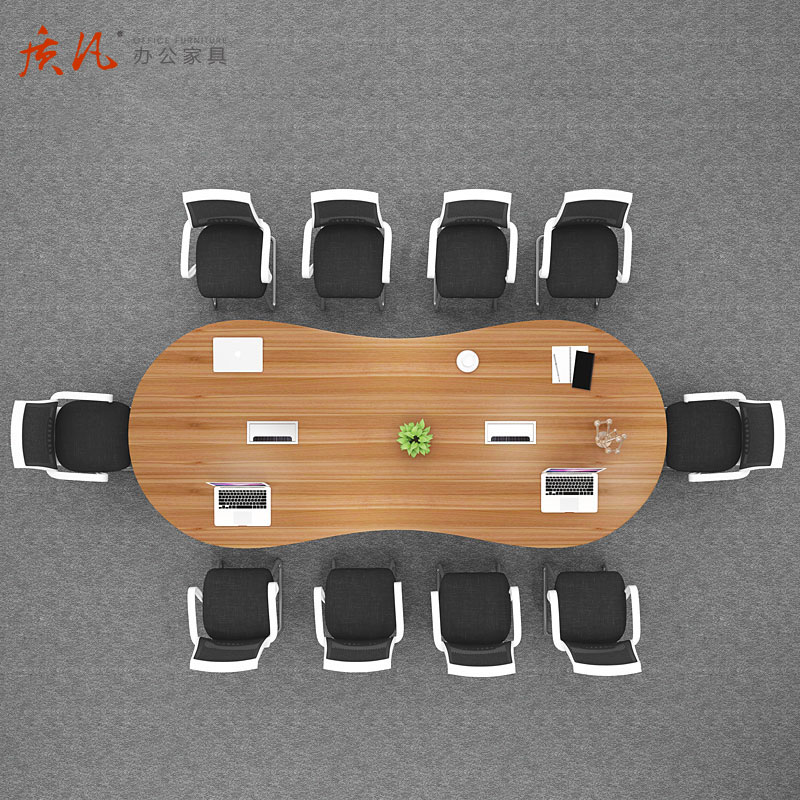 质凡花生创意小型会议桌长桌子椭圆形简约办公室洽谈桌椅组合培训高清大图