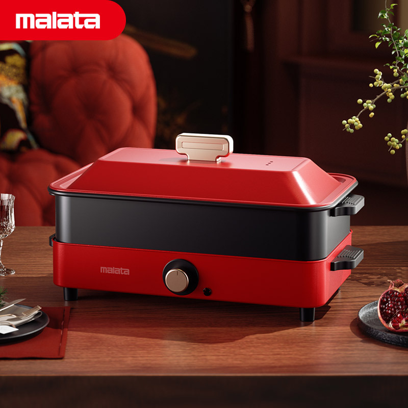 万利达malata-多功能韩式料理锅一锅两盘火锅不粘烤盘 多功能料理锅 WLD-L118!高清大图