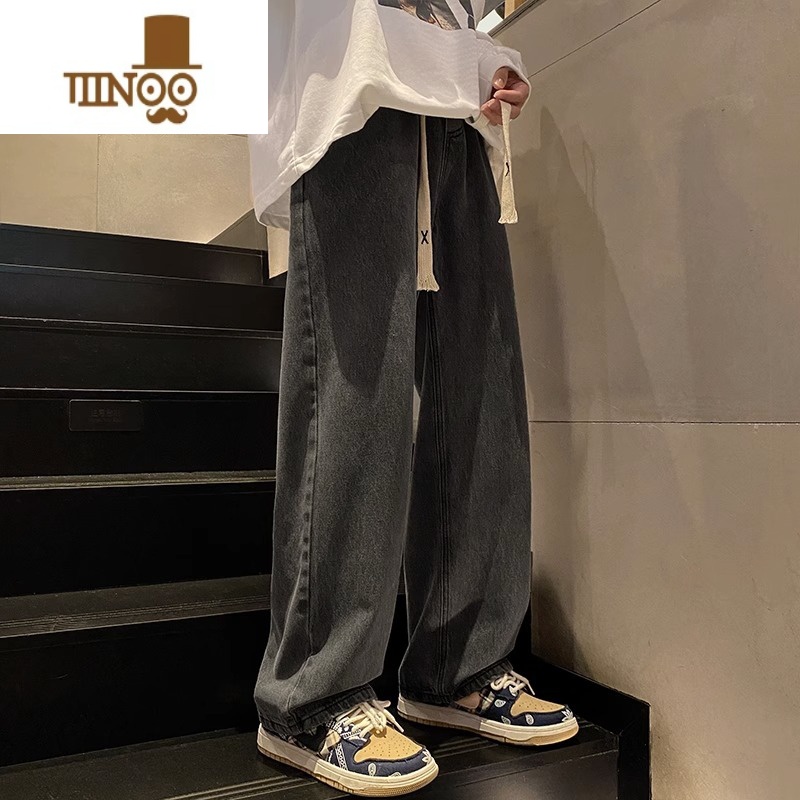 YANXU复古牛仔裤男款秋季直筒宽松潮牌美式高街潮流休闲阔腿长裤子男生高清大图