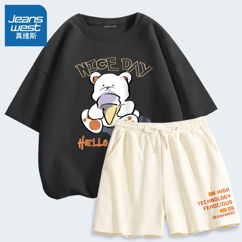 真维斯运动套装女装休闲宽松2022新款夏季韩版潮流短袖短裤两件套图片