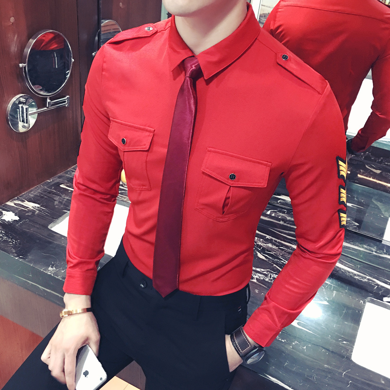 型师夜店酒吧KTV少爷男模肩章空少制服衬衫大码男士工作服衬衣