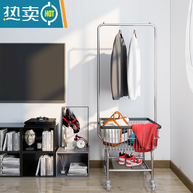 敬平挂衣架落地卧室晾衣架收纳衣架落地衣服架子置物架衣帽架移动推车 小号-猫耳款+经典黑+包边高清大图