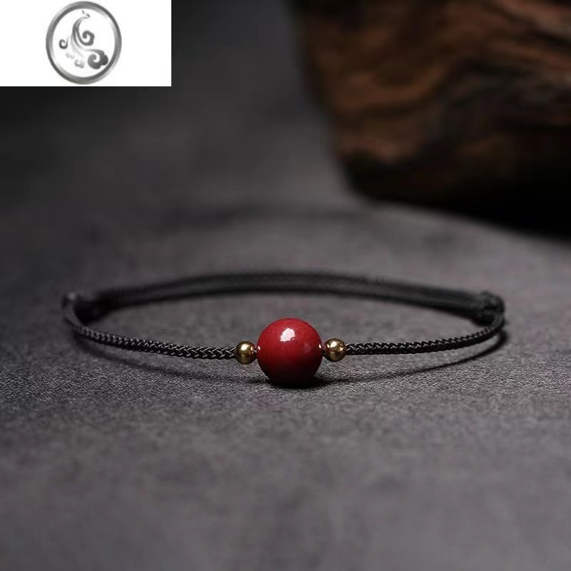 JiMi朱砂好运珠红绳脚链女本命年平安手链简约手链ins小众设计学生潮 黑色手链