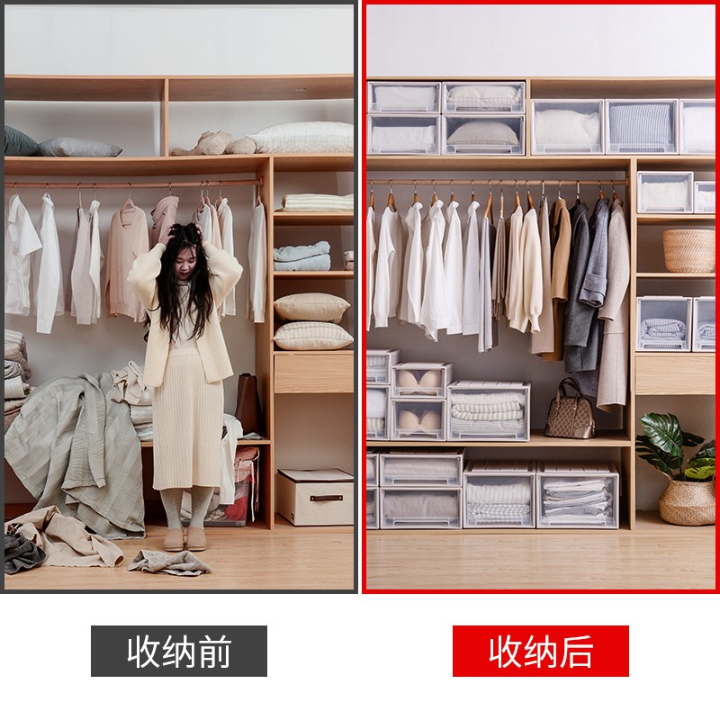 收纳箱衣物抽屉式衣柜收纳盒家用塑料整理箱子衣服透明储物箱 三维工匠高清大图