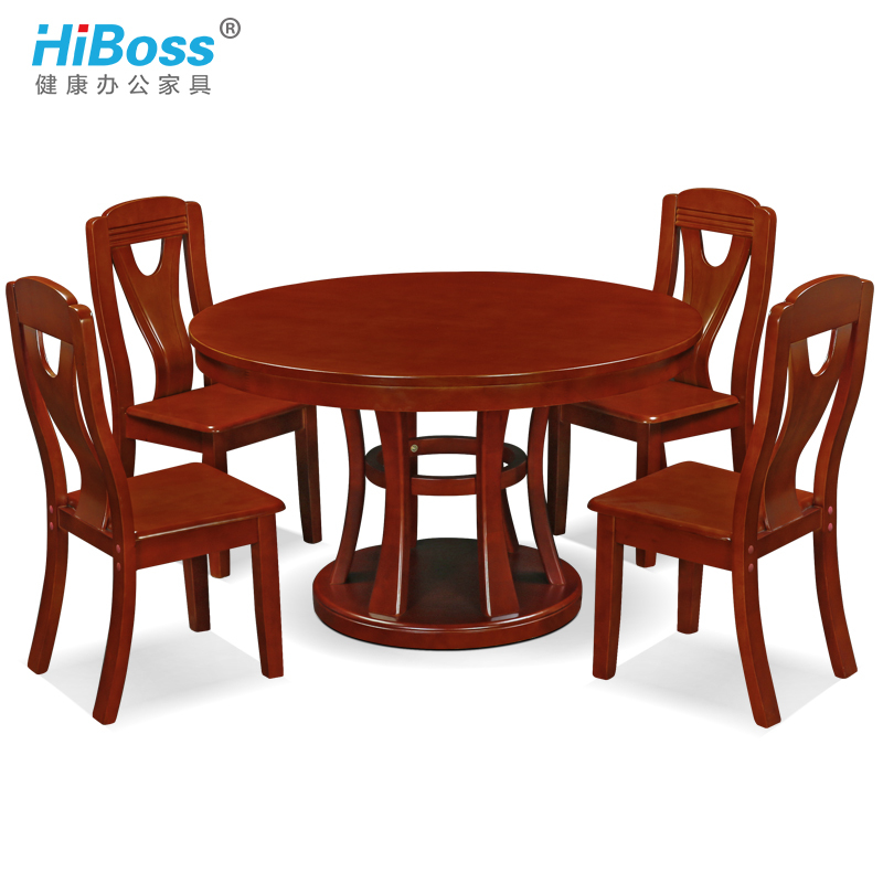 HiBoss酒店公寓餐桌实木餐桌简约现代圆桌餐厅圆形吃饭桌子