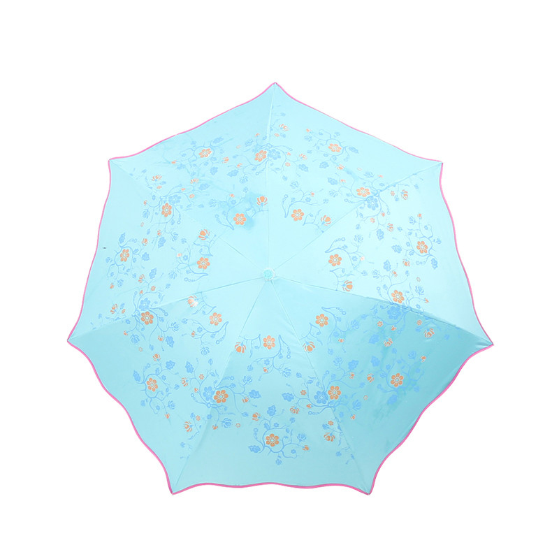 天堂伞（遇水现花）黑胶丝印三折晴雨伞太阳伞 33257E高清大图