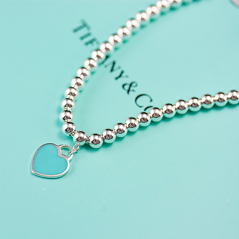 Tiffany&Co.:蒂芙尼经典款蓝心珠手链 S925银(链长可选)