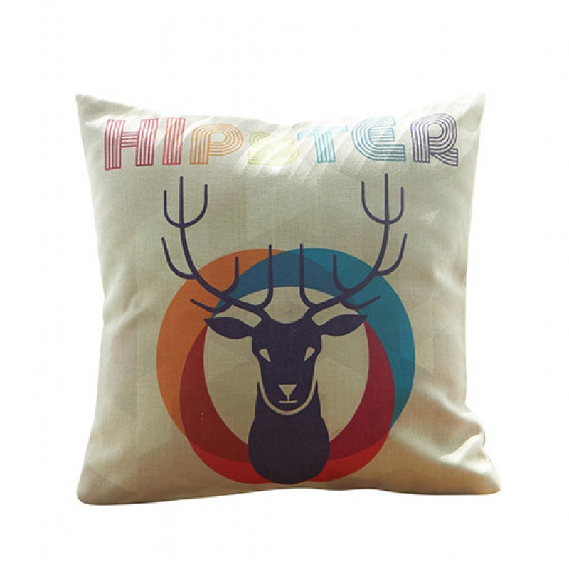 家柏饰(CORATED)抱枕欧式棉麻用布艺卧室客厅沙发几何办公大靠背靠垫套 彩色麋鹿 45X45cm【枕套】