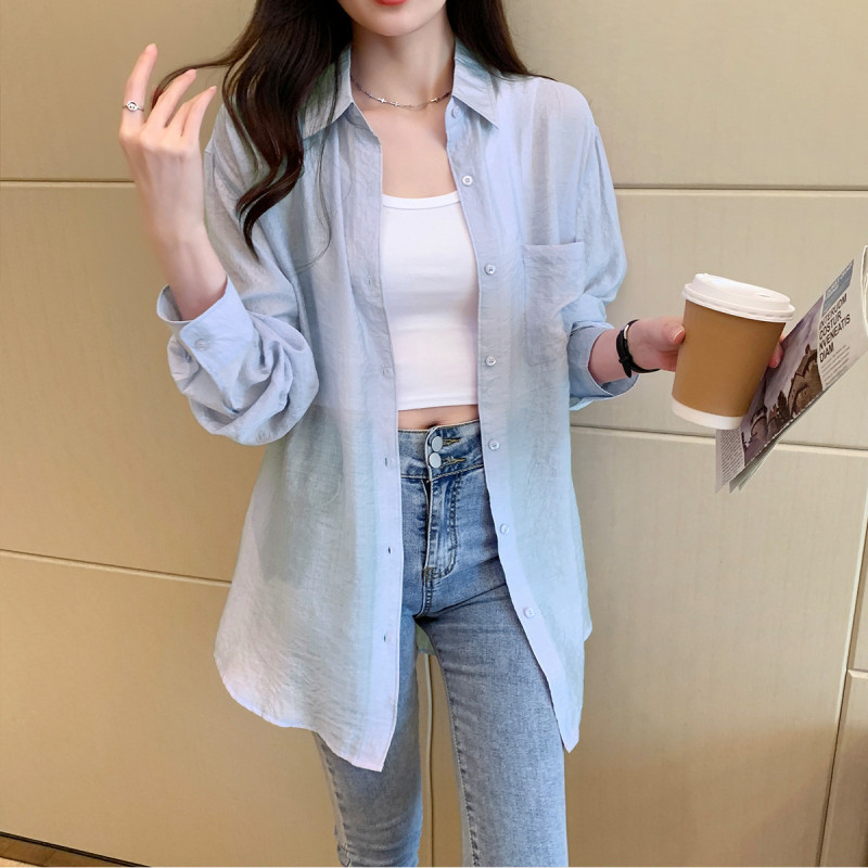 [2.5折价89元]唐狮夏季女翻领净色宽松肌理感长袖衬衫简约百搭气质高级感潮