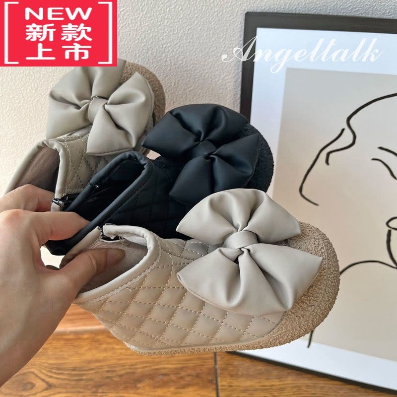 可莉允女童靴子秋冬款2022蝴蝶结单靴加绒公主鞋儿童短靴女宝宝鞋子洋气图片