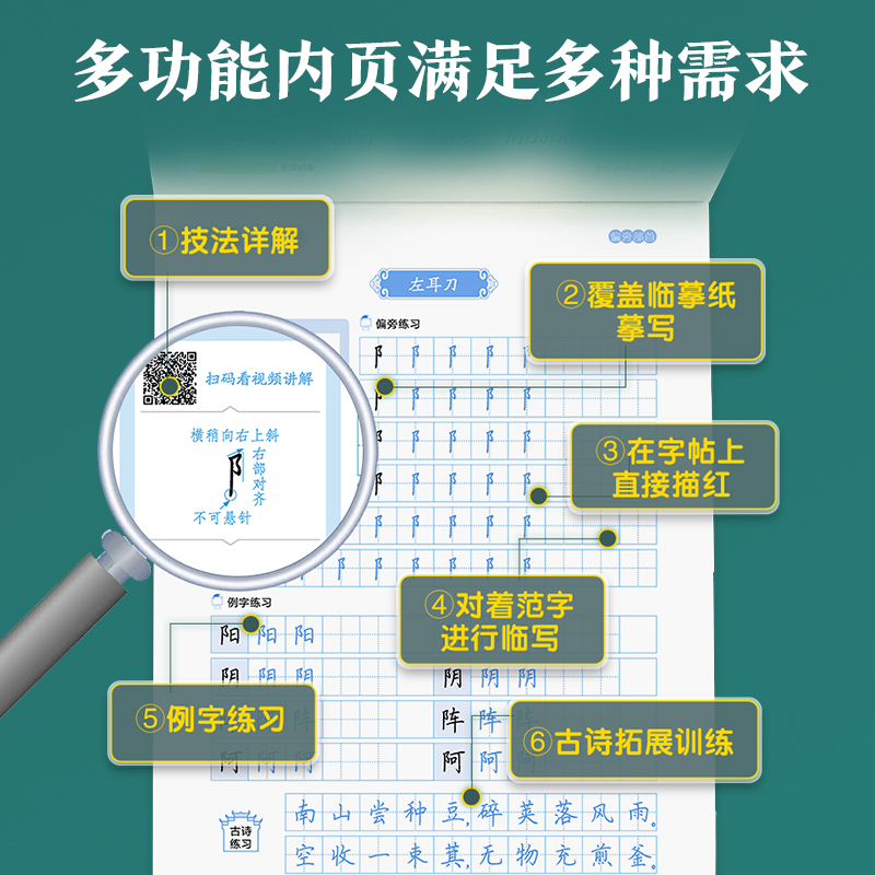 [楷书入门,系统训练]6册装+赠消字笔+笔芯 [正版]楷书字帖练字成人荆霄鹏硬笔书法临摹练字帖大学生成年男初学者入门基础高清大图
