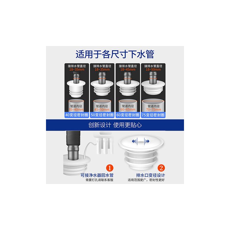 下水道防臭盖硅胶洗衣机排水管通用厨房地漏下水管接头防臭密封圈|105-110白色密封圈加堵头