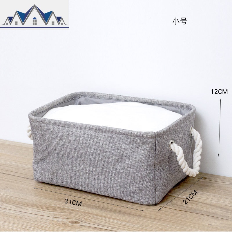 棉麻收纳筐脏衣服储物篮玩具家用衣柜零食桌面布艺简约杂物收纳筐 三维工匠收纳篮 灰色小号