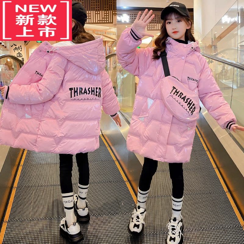 可莉允女童棉服冬装加厚2022新款洋气棉袄中大童冬款儿童羽绒中长款棉衣图片
