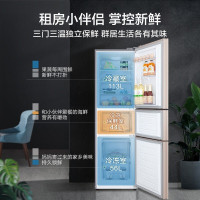 美的(Midea)213升 三门冰箱 三温室 直冷小冰箱 分类保鲜 节能安静 家用冰箱BCD-213TM(E)