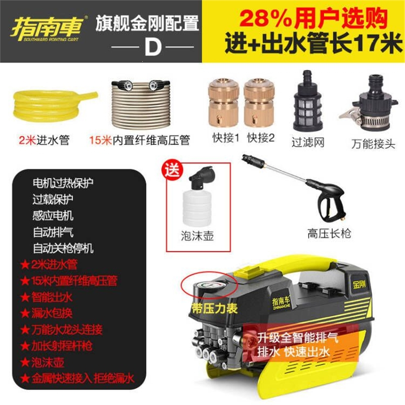 指南车(zhinanche)高压洗车机家用220v刷车水泵抢大功率便携式水枪清洗