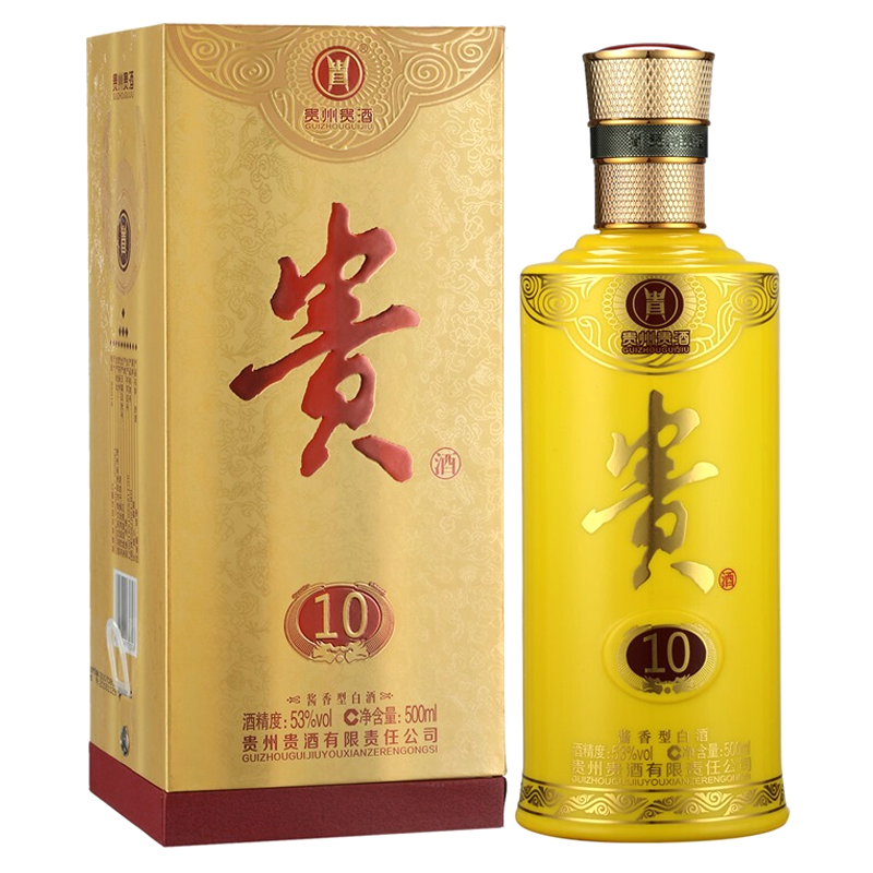 洋河股份贵州贵酒年份系列贵10 53度单瓶装白酒500ml 口感酱香型【价格