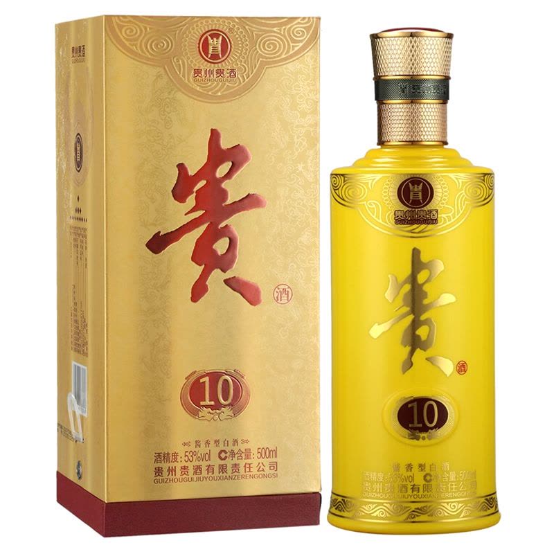 洋河股份贵州贵酒年份系列贵10 53度单瓶装白酒500ml 口感酱香型【价格
