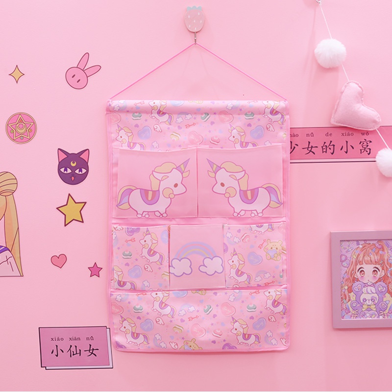 少女心可爱学生布艺挂式文具收纳袋墙面挂袋宿舍床边后整理挂兜收纳袋 三维工匠高清大图