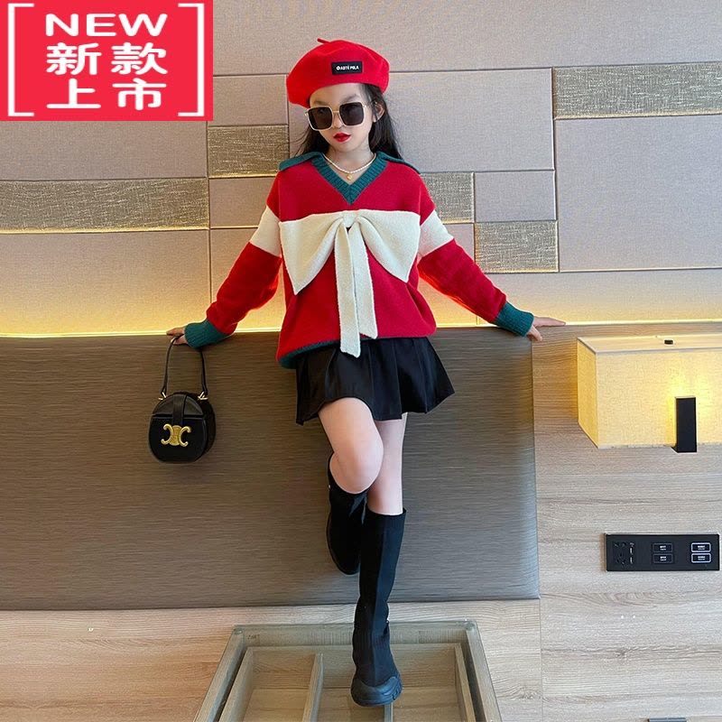 可莉允女童毛衣2022新款秋冬时髦洋气小女孩红色针织衫中大童保暖秋装潮图片