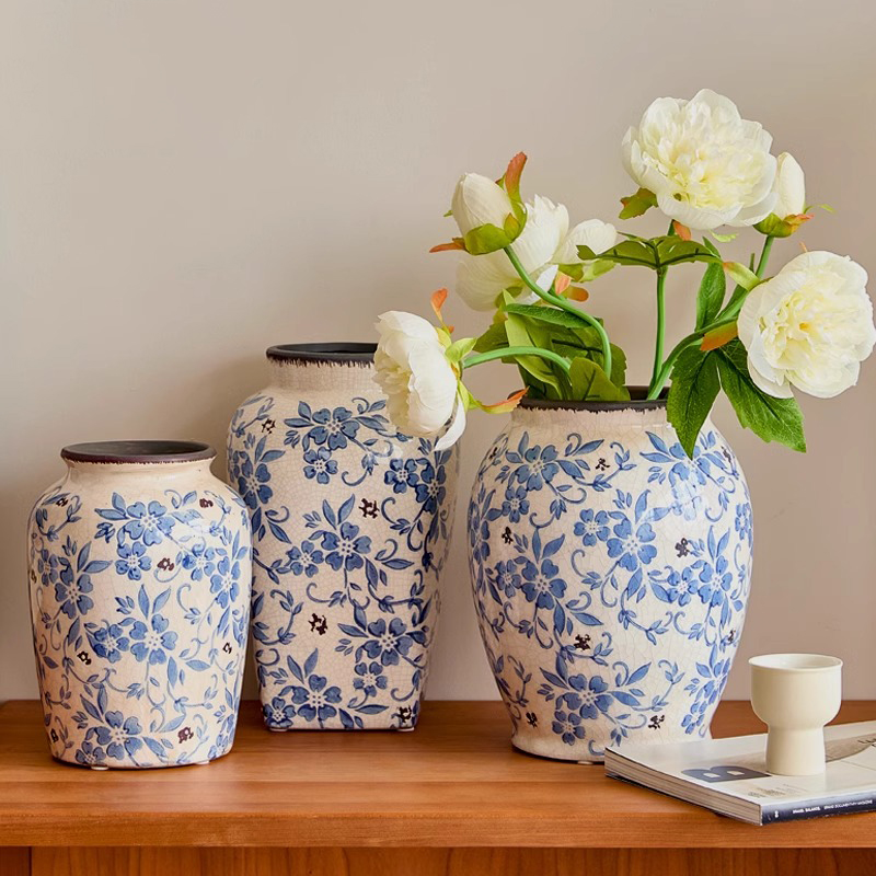 中式青花瓷水培花瓶陶瓷花器摆件 [小号]冰裂纹/青花瓷/个高清大图