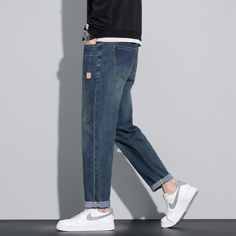简约设计休闲直筒牛仔裤男秋冬季经典复古风百搭宽松弹力牛仔高清大图