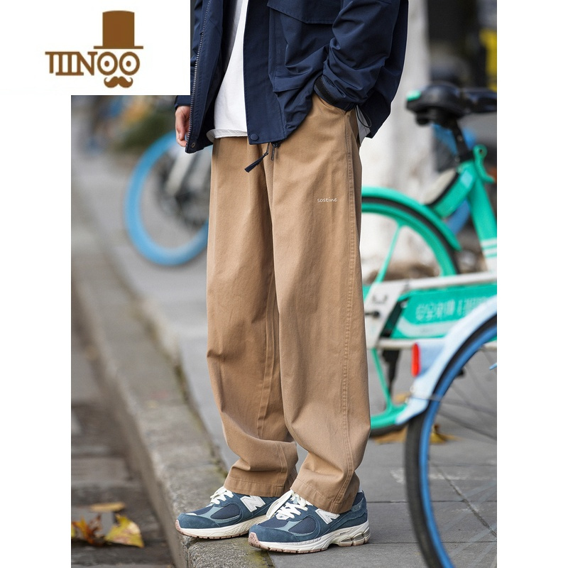 yanxu卡其色休闲裤男夏季日系学院风男生宽松直筒滑板裤