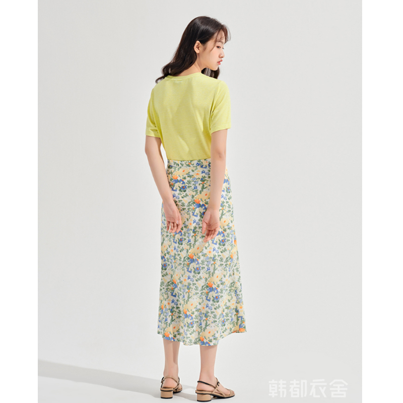 韩都衣舍2021夏新款女装可盐可甜碎花裙气质两件套套装