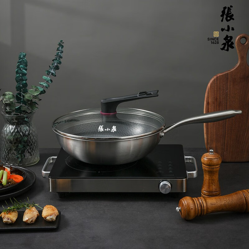 张小泉超耐磨蜂窝不粘锅304不锈钢炒菜锅蜂窝不粘炒锅可立盖 C31800100超耐磨蜂窝不粘锅 30cm高清大图