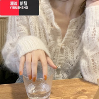 YIBUSHENG欧洲站白色马海毛开衫女镂空短款春装毛衣外套小香风针织短织B S建议80-90 白色