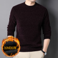 源头雪尼尔毛衣男冬季圆领纯色净版加绒保暖打底针织衫男 XL-推荐130-145斤 酒红