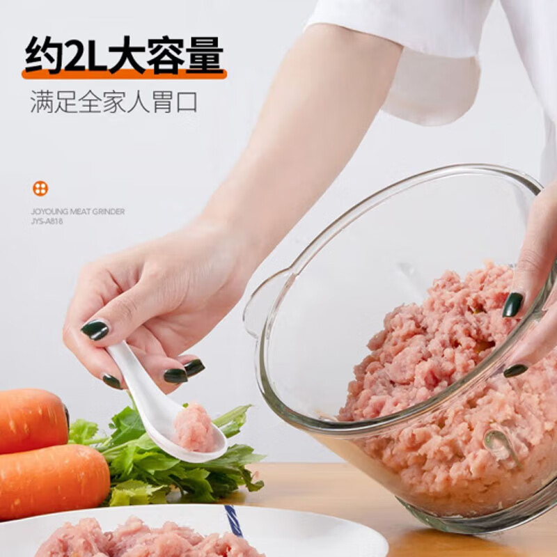 九阳(Joyoung)家用电动多功能绞肉机搅拌机 2L大容量碎肉高硼硅玻璃绞馅料理机 S18-LA173高清大图
