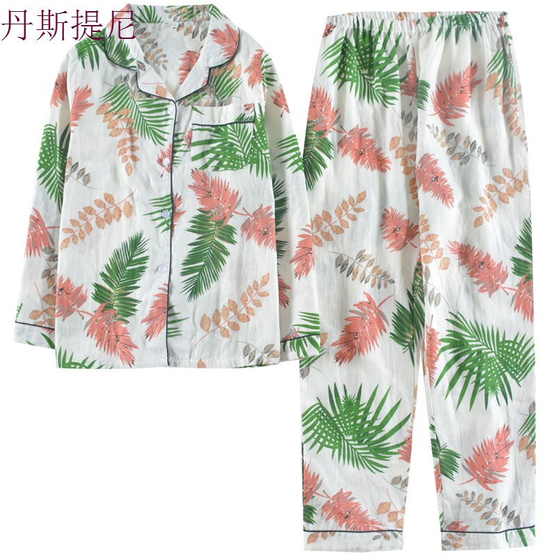 日系纯棉纱布睡衣女春秋长袖可爱甜美宽松全棉双层棉纱家居服套装