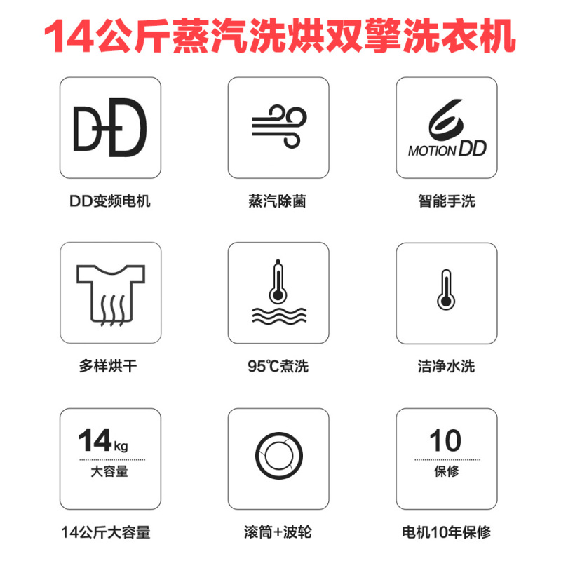 LG洗衣机WDRH657C7HW 14公斤大容量滚筒+波轮 DD变频直驱电机 蒸汽除菌 多样烘干 智能双擎 同步分类洗