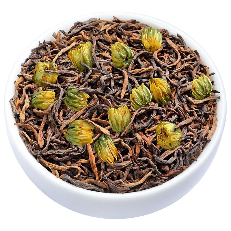 菊花普洱茶熟茶云南勐海宫廷普洱茶古树普洱熟茶金芽陈香老熟茶叶高清大图