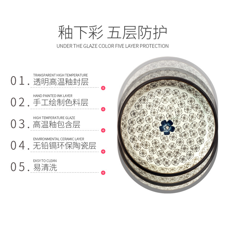 瓷物语大拼盘餐具创意陶瓷拼盘组合团圆海鲜大摆盘碗套装抖音同款(蓝富贵)