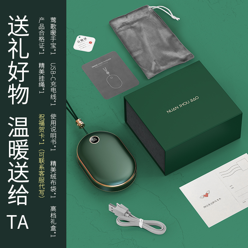 暖手宝充电式暖宝宝女用可爱小随身电暖热宝防爆二合一热水袋绿