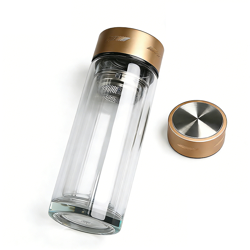 小居仕双层玻璃杯黑盖金盖可选防烫防爆便携水杯家用办公车载茶杯耐高温大容量冷热两用商务杯 金盖 300ml