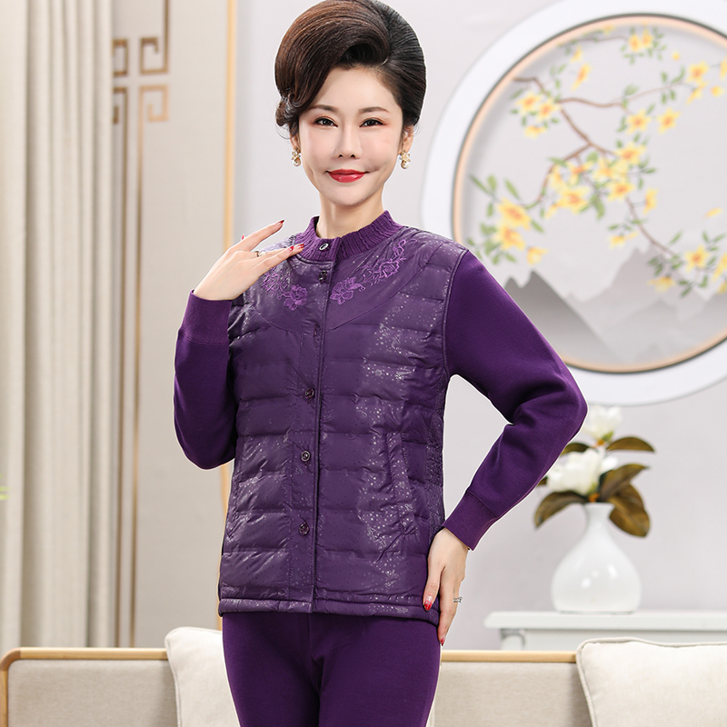 南极人中老年人女士羽绒保暖内衣男冬加绒加厚爸爸妈妈开衫套装