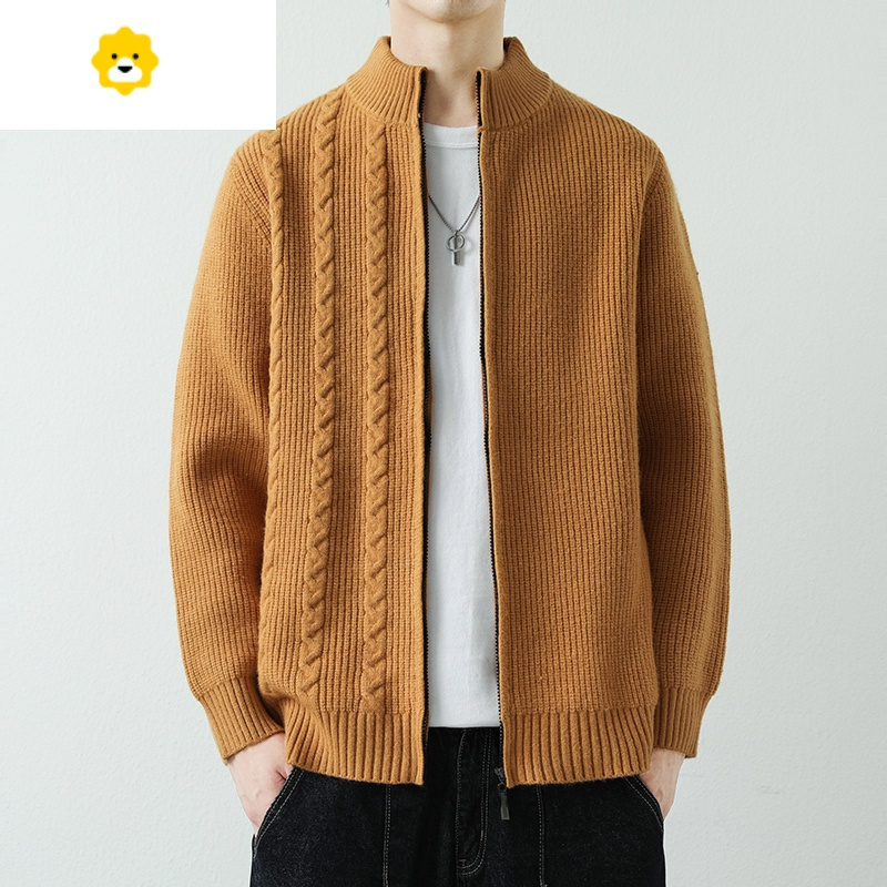 fishbasket开衫男士针织衫宽松帅气纯色潮流休闲外穿毛衣男款季立领