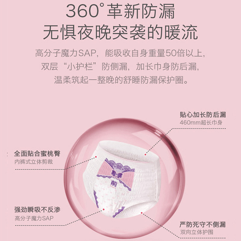优乐果卫生巾安心裤安睡裤量多期不怕漏内裤型夜用 2包/6片