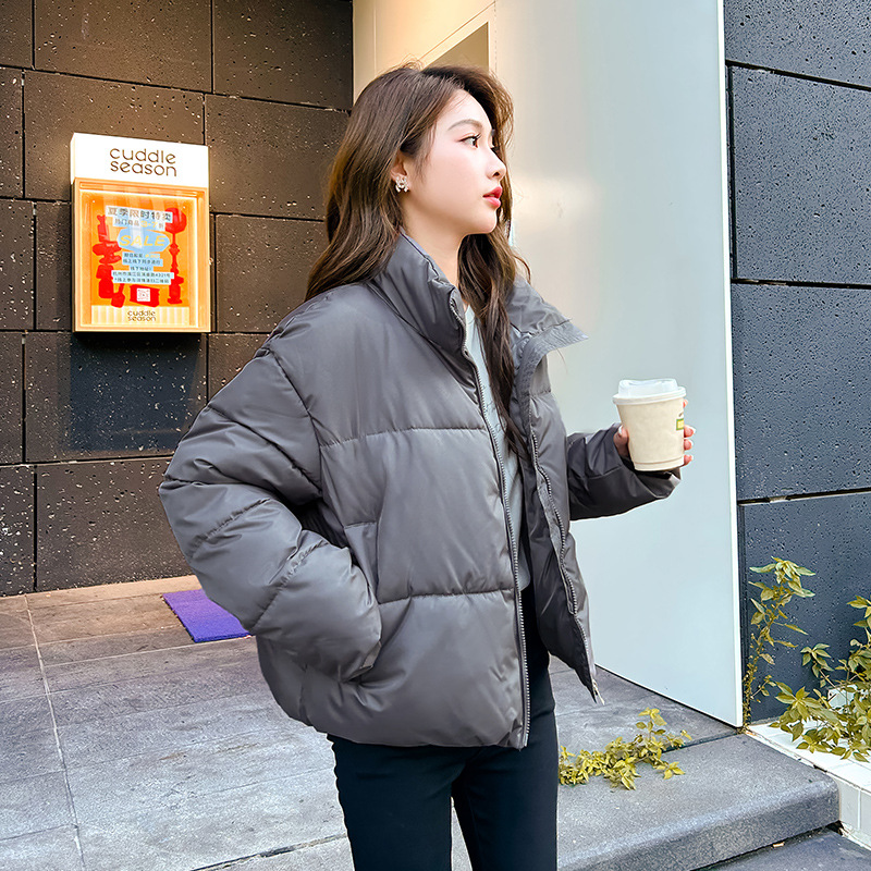 棉衣女短款冬装加厚面包服2023冬季新款羽绒棉服宽松学生棉袄外套_141 灰色 L